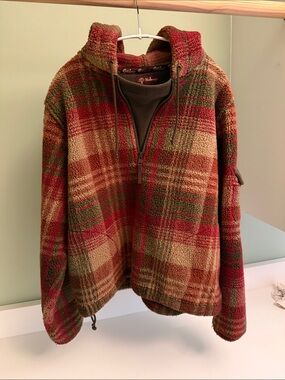 Mulberry Pink and Olive Plaid Sherpa Half-Zip Hoodie
